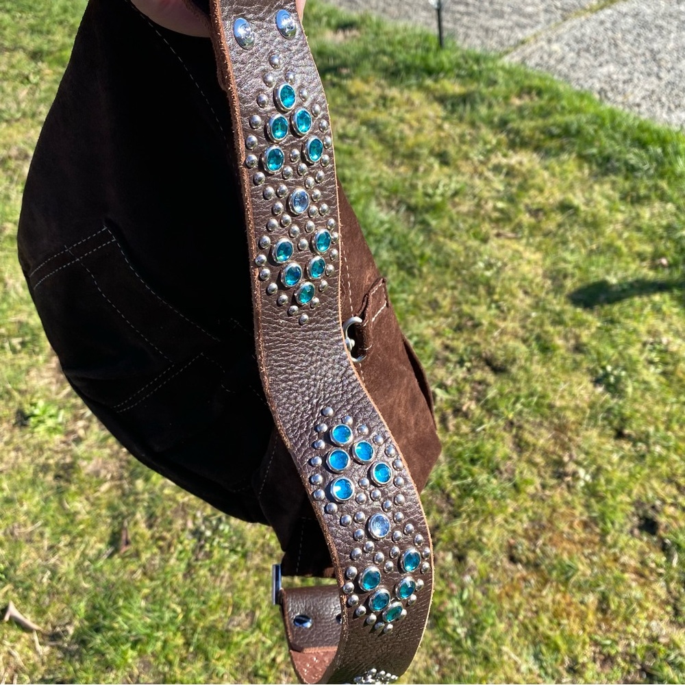 Tylie Malibu Rocker Brown Suede Rhinestone Shoulder Bag - Picture 5 of 9